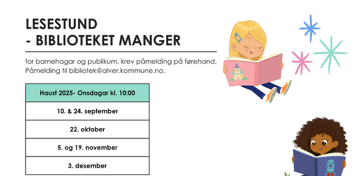 Bilde/illustrasjon for Lesestund på Manger bibliotek Lesestund på Manger bibliotek