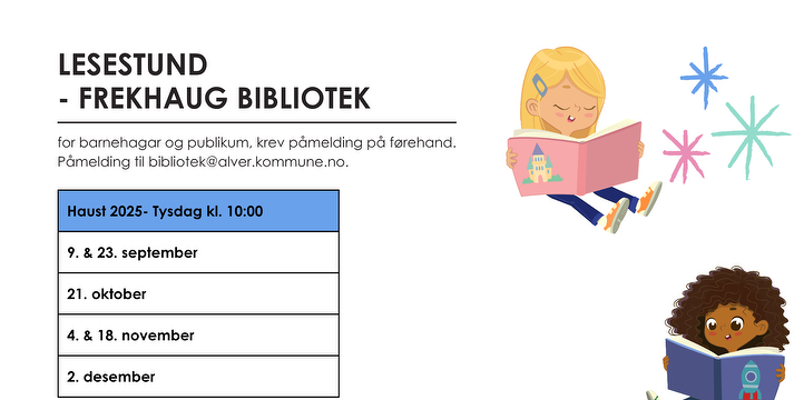 Bilde/illustrasjon for Lesestund på Frekhaug bibliotek Lesestund på Frekhaug bibliotek